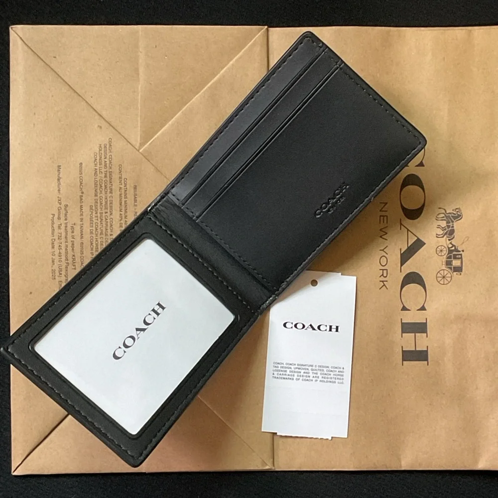 Coach Compact Billfold Wallet in Signature Canvas – NWT + Coach Shopping Bag - Picture 4 of 5
